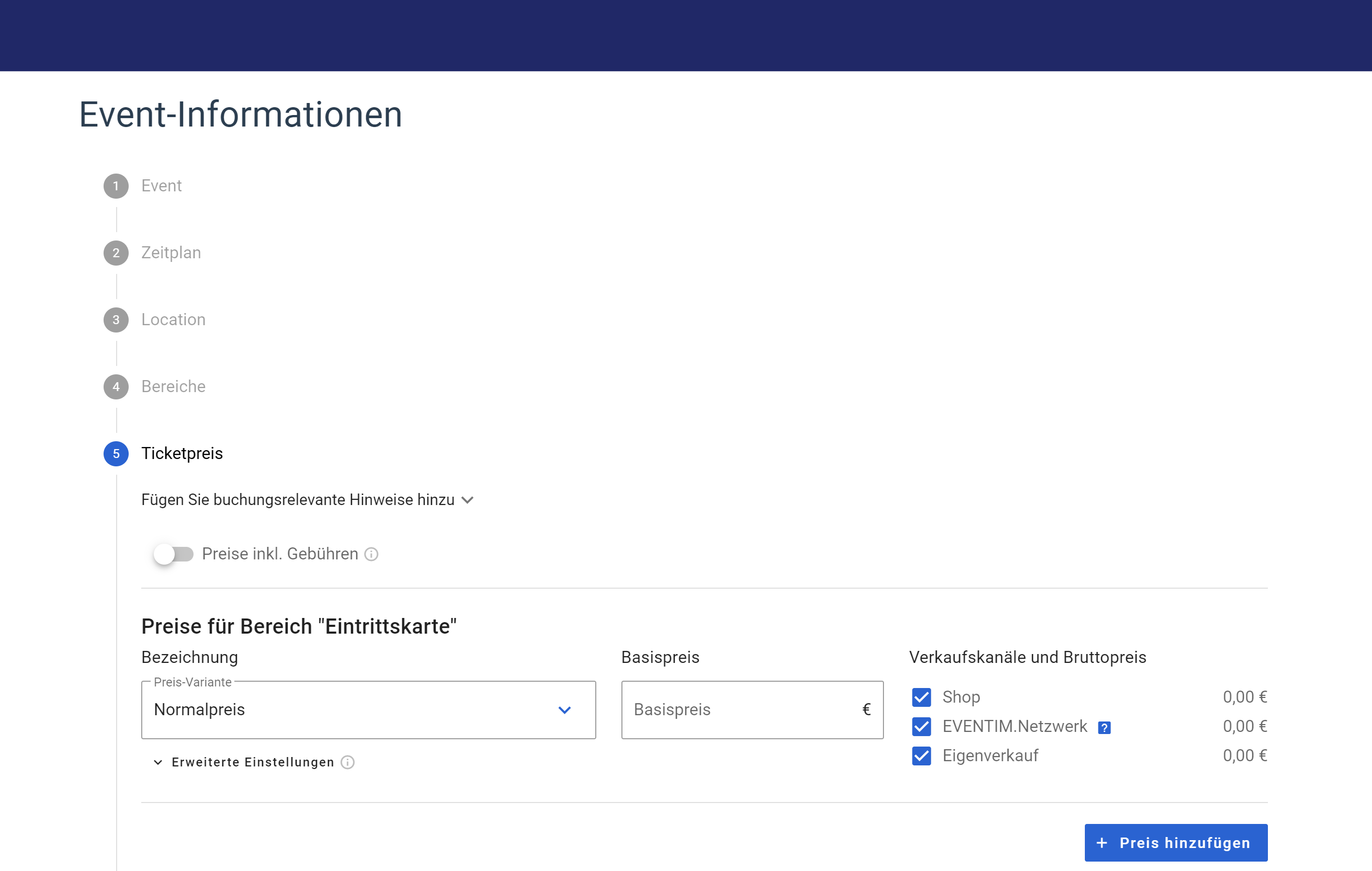 Einfache Erstellung von eigenen Preiskategorien und Auswahl der Verkaufskanäle für dein Ticketing.