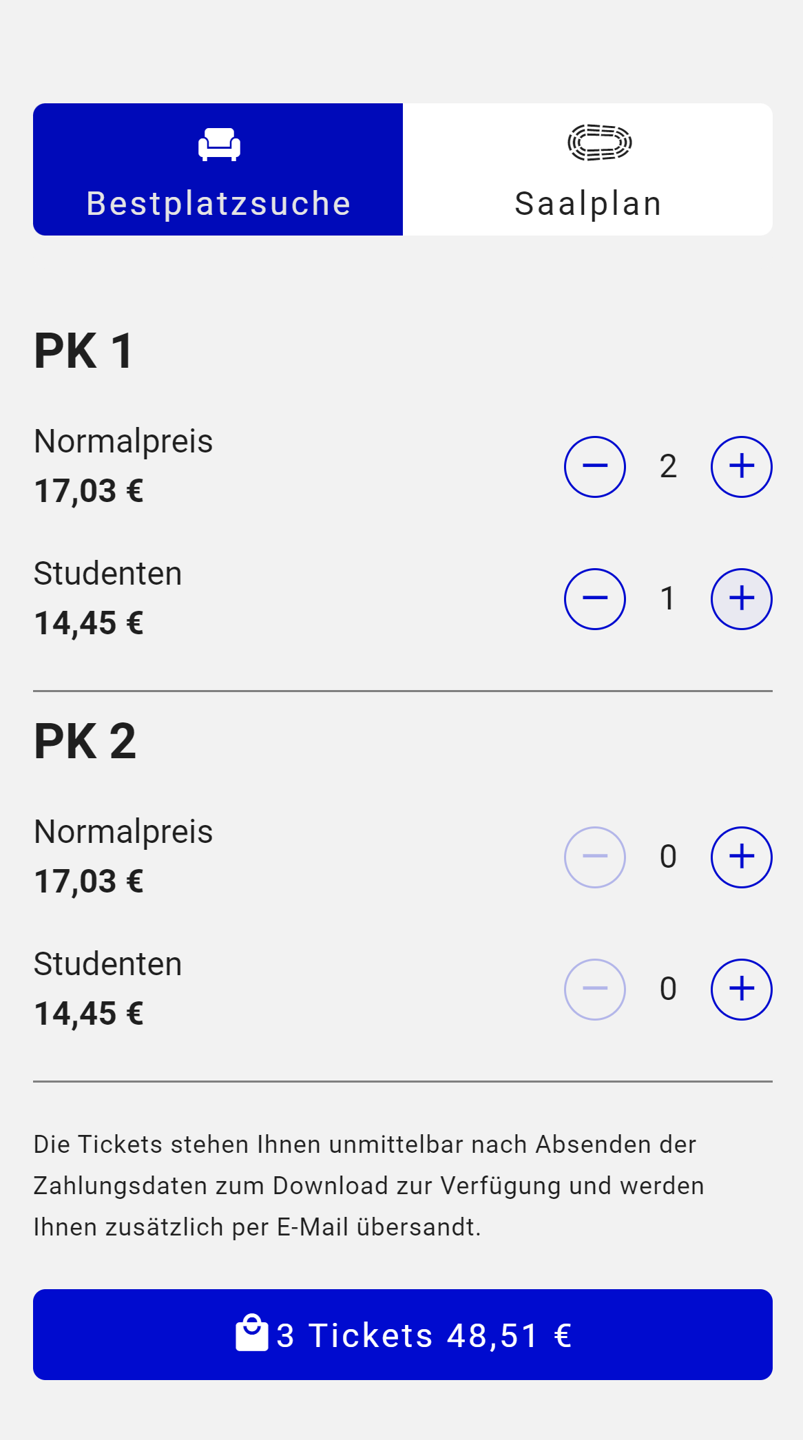 Einfache Bestplatzbuchung oder Sitzplatzwahl für deine Ticketkäufer über deinen eigenen Saalplan in deinem Ticketshop.